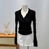 Нишевая вязаная рубашка с длинным рукавом с чувством дизайна женская осенняя облегающая и тонкая ло-рубашка уникальный популярный топ