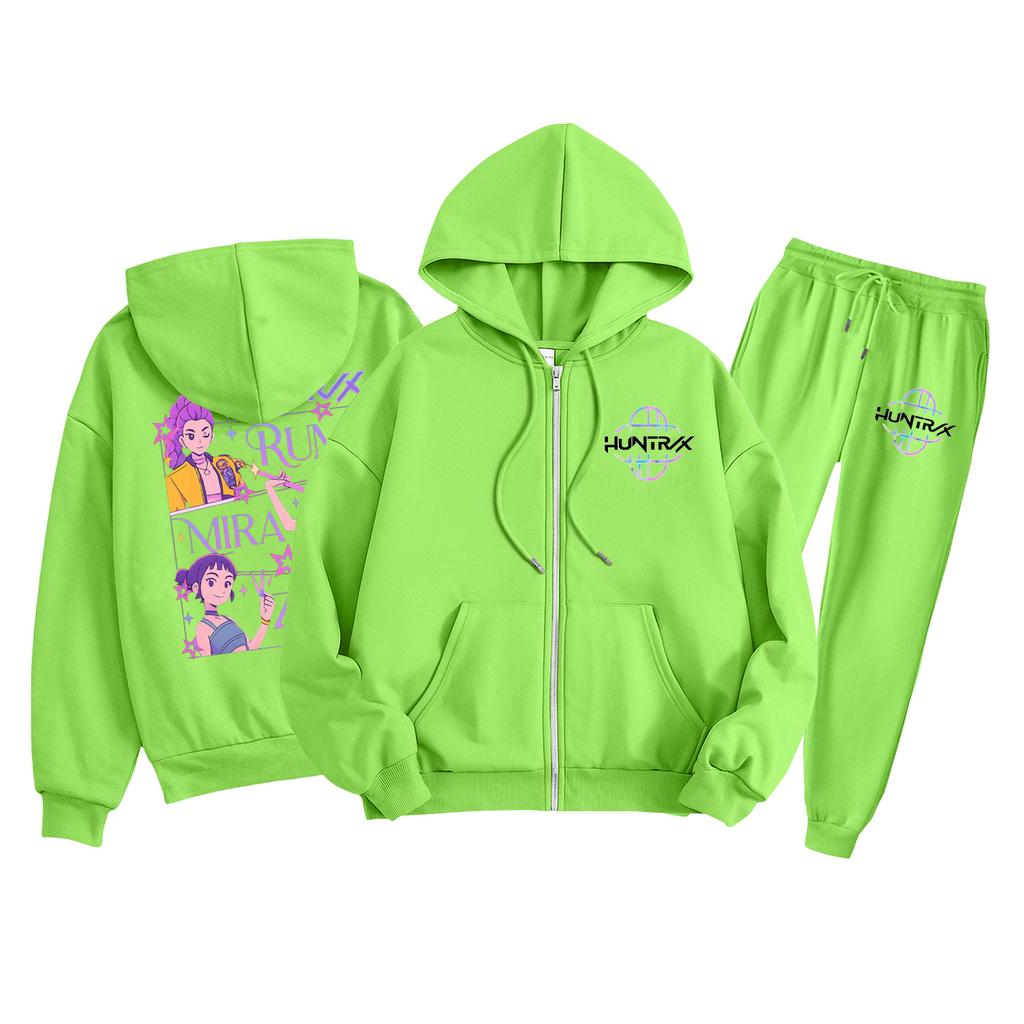 Детская мода Толстовка с длинным рукавом, на молнии, с капюшоном, спортивные штаны с принтом, комплект толстовки с карманами