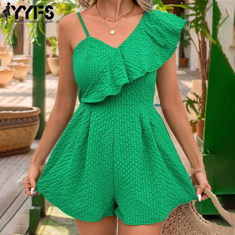 YYFS Женские модные повседневные летние весенние однотонные комбинезоны и комбинезоны без рукавов с v-образным вырезом и высокой талией