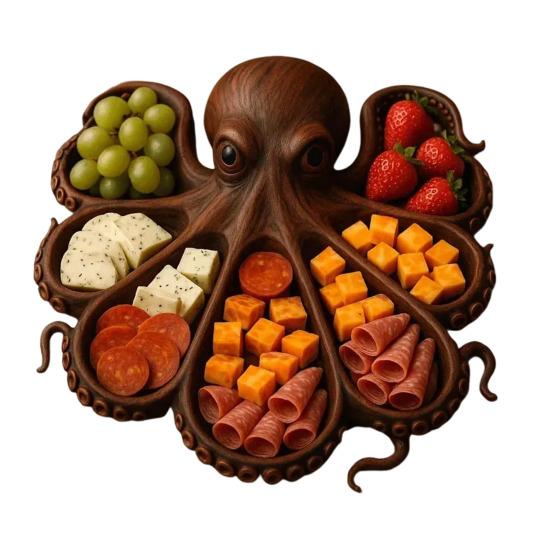 Octopus Charcuterie Board Seafood Serving Tray for Cheese Meats Fruits Ocean Themed Wood Food Platter for Gatherings