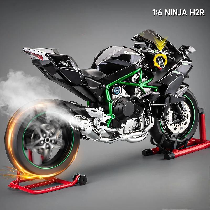 Литой Спрей 1/6 Kawasaki H2R Сплав Гоночный Мотоцикл Модель Звук и Свет Запускаемый Игрушка Мотоцикл Подарок на День Рождения для Парня