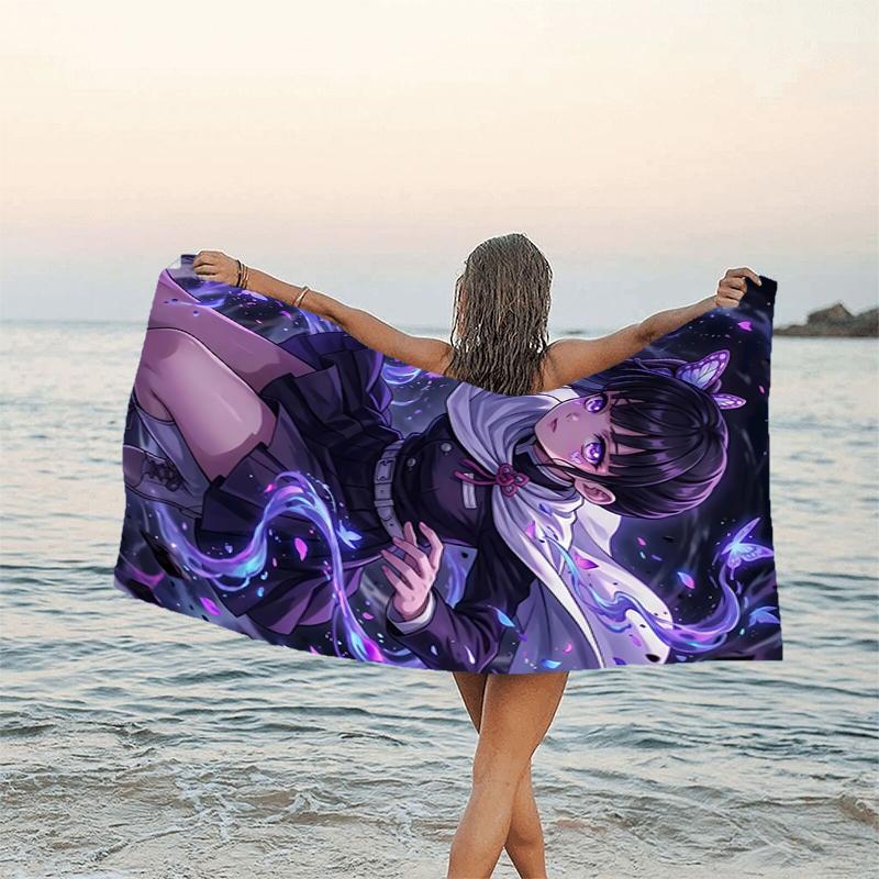 1pc Tsuyuri Kanawo1 Beach Towel, Beach and Seaside Swimming Pool Equipment, Fashion Pattern, Rectangular, Travel Essentials