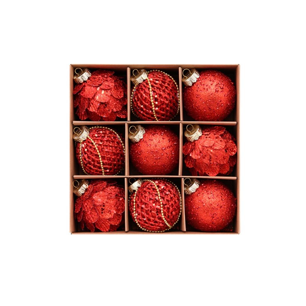 9PCS 8CM Christmas Ball Ornaments Glitter Xmas Spheres Pendant Set New Year
