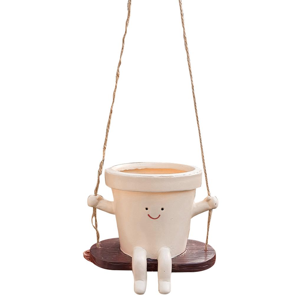 Smiling Face Flower Pot Resin Cute Plant Succulent Pots Creative Hanging Swing Chair Planter for Indoor Outdoor Plant