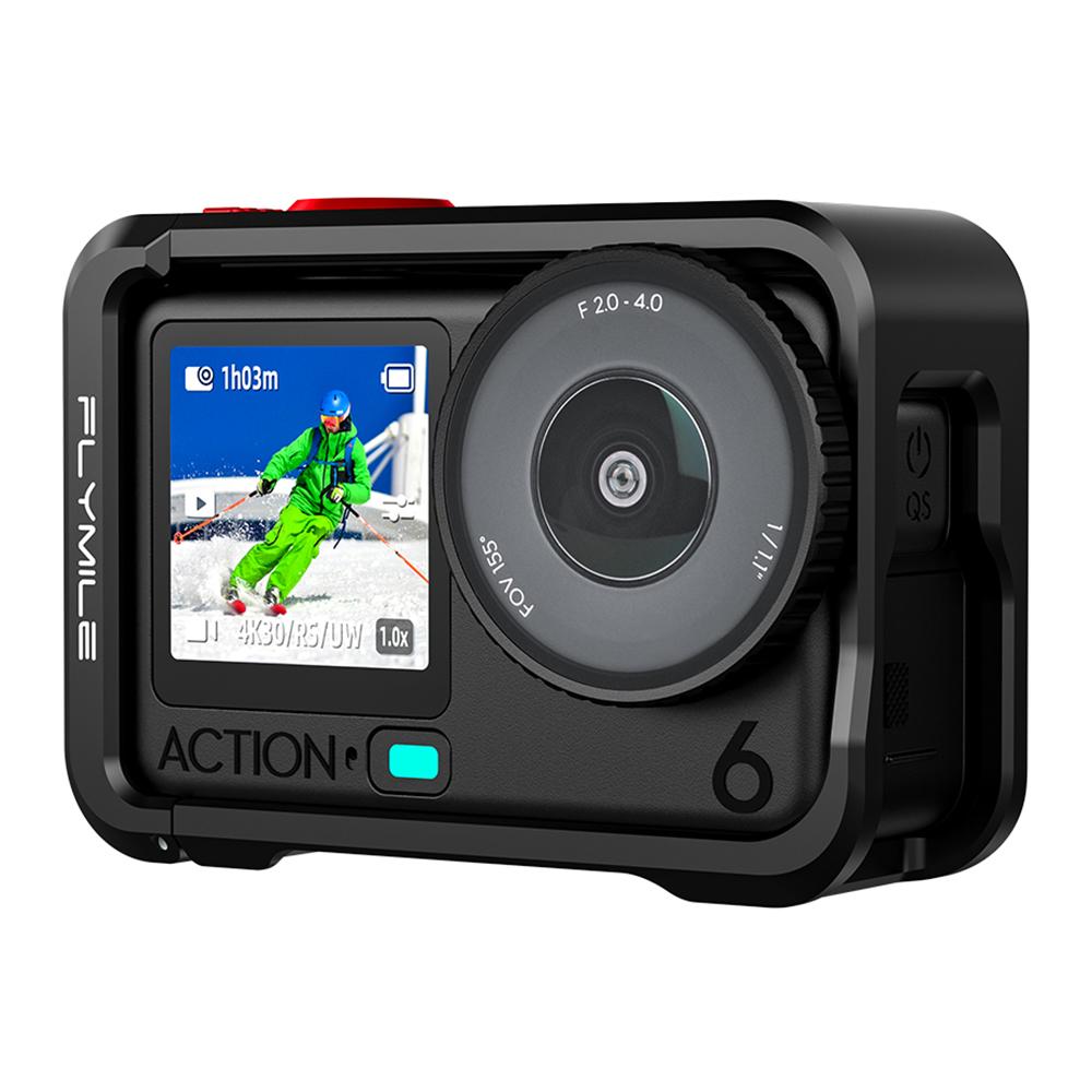 FLYMILE Single Opening Camera Cage for DJI Osmo Action 6 Protective Metal Frame with Cold Shoe and 1 / 4" Thread