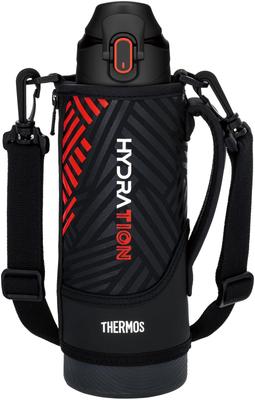 Термос для воды, спортивная бутылка с вакуумной изоляцией, 1 л, черно-оранжевый, для хранения в холодильнике, в комплекте чехол, удобный плечевой ремень FJS-1000F BKOR