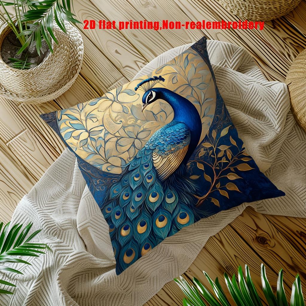 Luxury Peacock Pillow Cover Faux Embroidery Print Vintage Boho Elegant Cushion Case For Sofa Bed Couch Living Room Home Decor