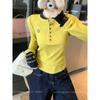 Unique embroidered top spring new button half open neck knitted bottoming shirt contrasting color knitted sweater women