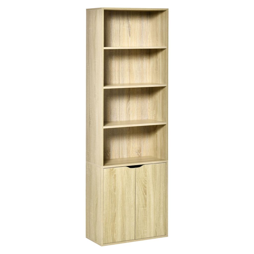 Bookcase with 4 Open Compartments and 2 Doors, 59 x 29 x 180 cm, Natural