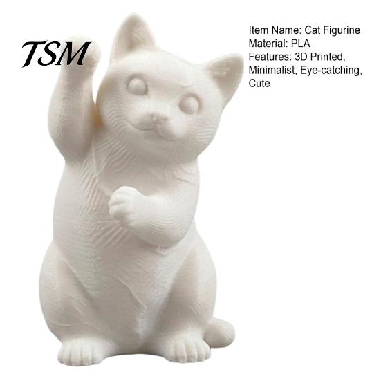 Handmade White Cat Sculpture Cute Figurine, 3D Printed Small Kitten Statue for Desk High Precision Material Ornament Bookshelf Decor, Nordic