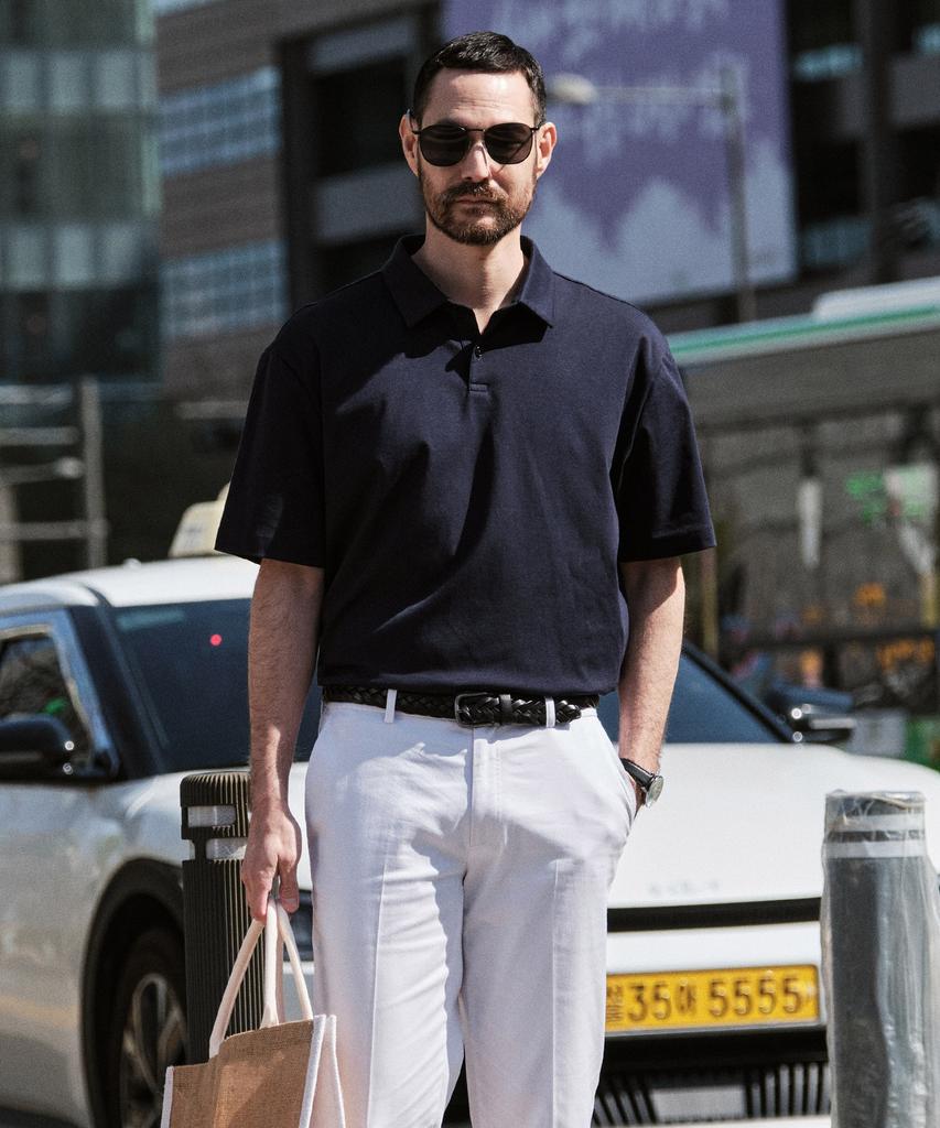 STCO Supima Cotton Collared Short Sleeve T-Shirt Navy (Semi-Oversized Fit)_Stswb86Nsn