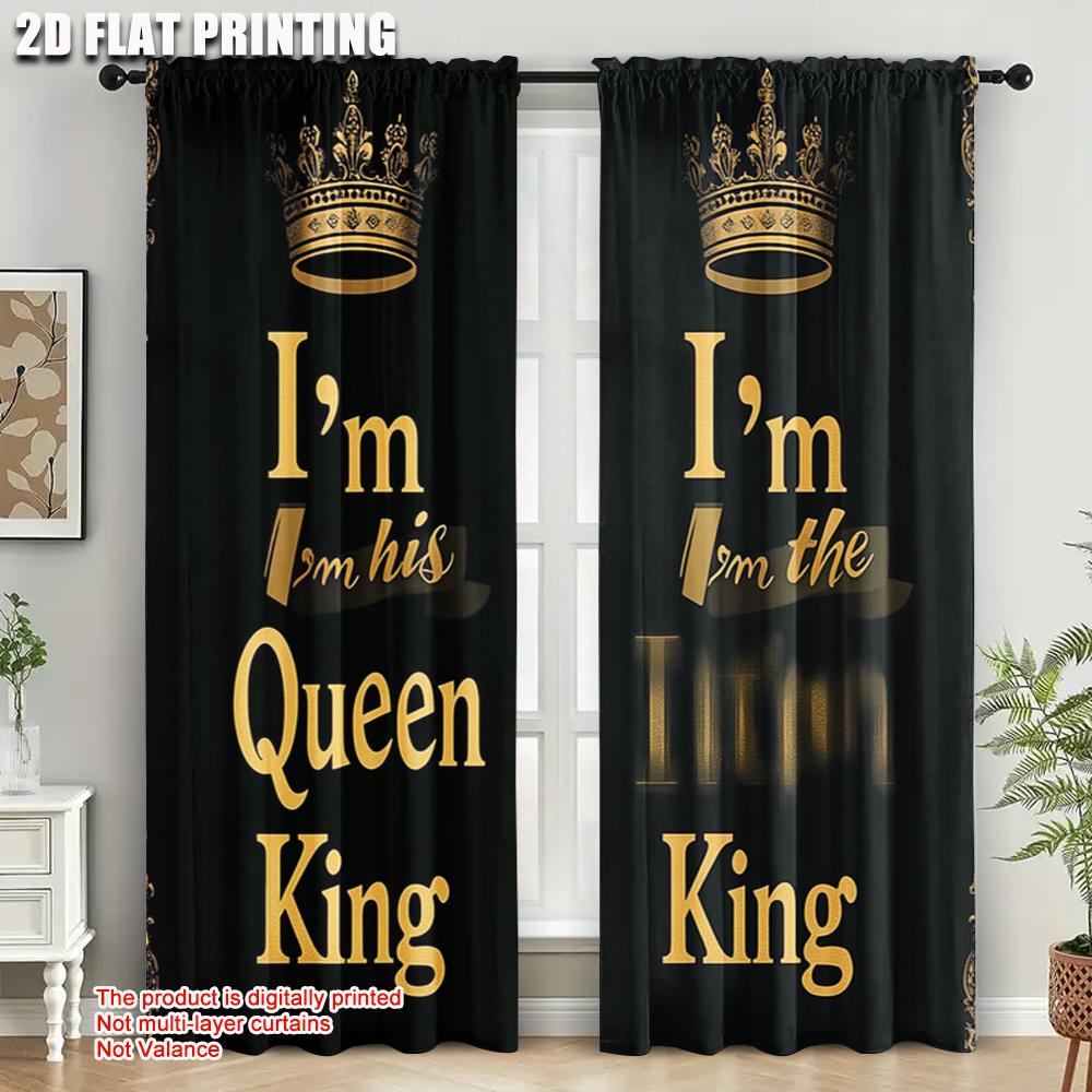 2pcs, Minimalist Curtains print King and Queen Printed 100% Polyester (without rod) Decorations For Home Perfect for Bedroom,