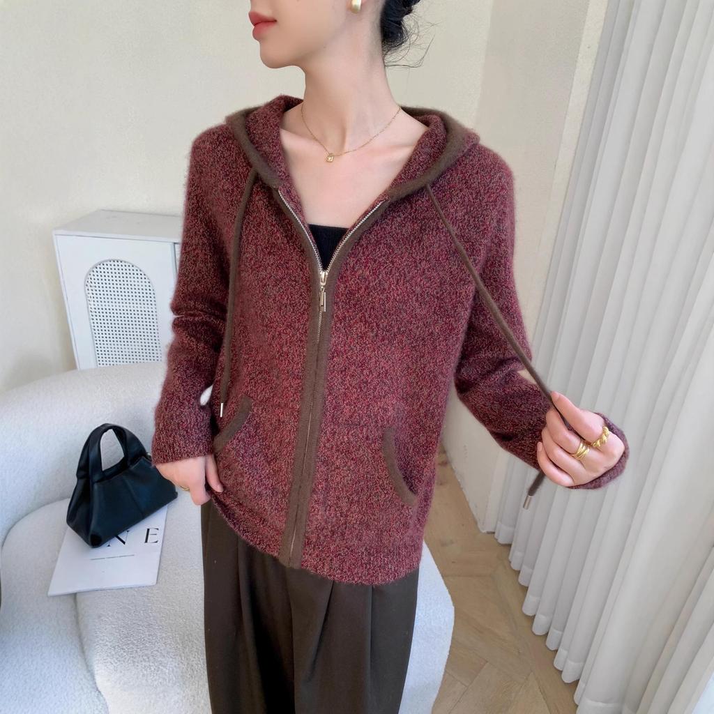 Women's Cashmere Hooded Zipper Cardigan - Autumn/Winter Thick Long Sleeve Sweater Coat