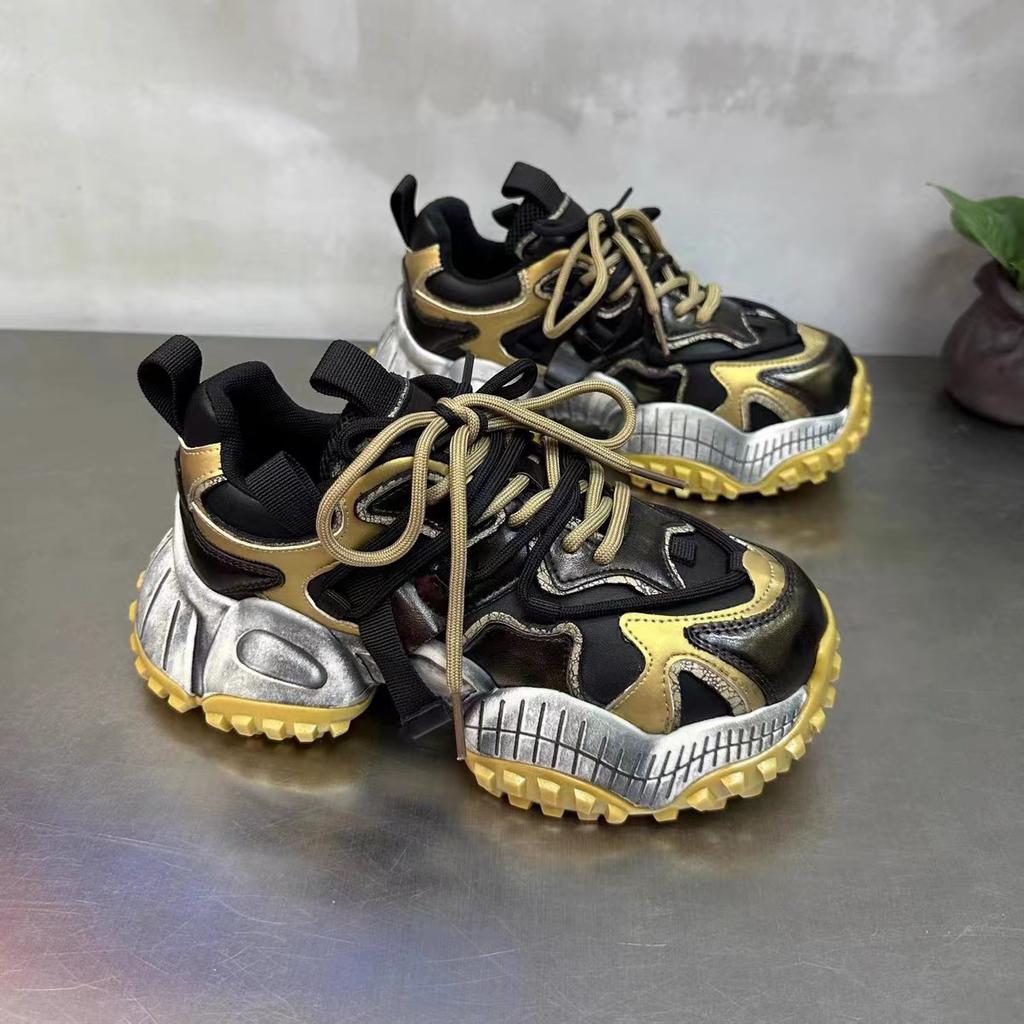 Chunky Sneakers Men Designer Mountaineering Shoes Fashion Casual Leather Fabric Breathable Height Increased Platform Sport Shoes