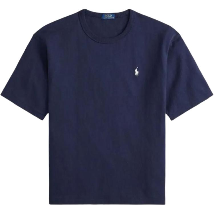 Polo Ralph Lauren Хлопковая футболка с вышитым логотипом, вязаная, с круглым вырезом, с коротким рукавом, мужская, темно-синяя 710964716-004