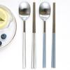 French Blanc Ceramic Color Premium Cutlery Set for 2, Cream, Gray, 2 Spoons + 2 Pairs of Chopsticks, Korean Popular Tableware