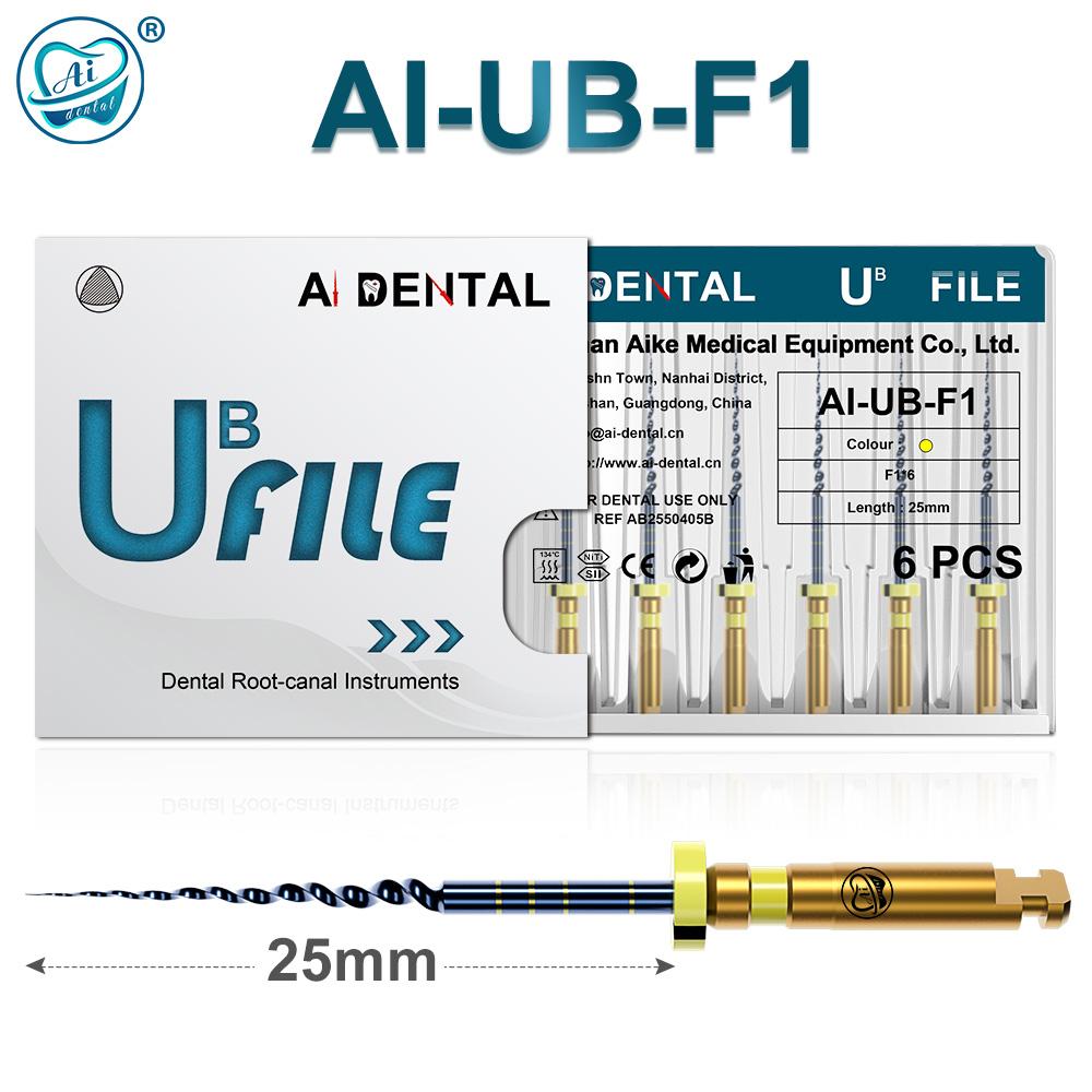 Файл для корневых каналов AI-UB, 6 шт., 25 мм, Ultimate Blue Prebend, треугольное сечение, переменная конусность, непрерывное вращение по часовой стрелке для лечения