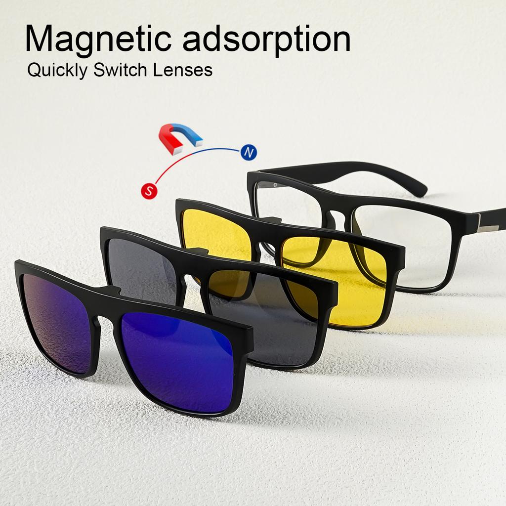 A New Set Of Magnetic Clip-On Design Fashion Glasses 1 Frame And 3 Interchangeable Lenses Perfect For Everyday Use And Party