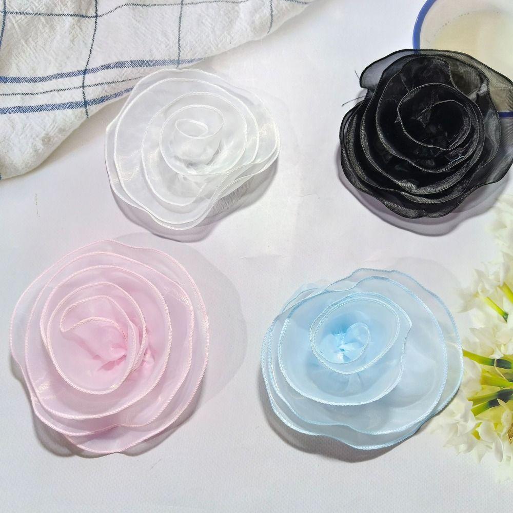 Multi-layer Yarn Rose Flower Brooch Handmade Organza Multi-Layer Floral Brooch for Women