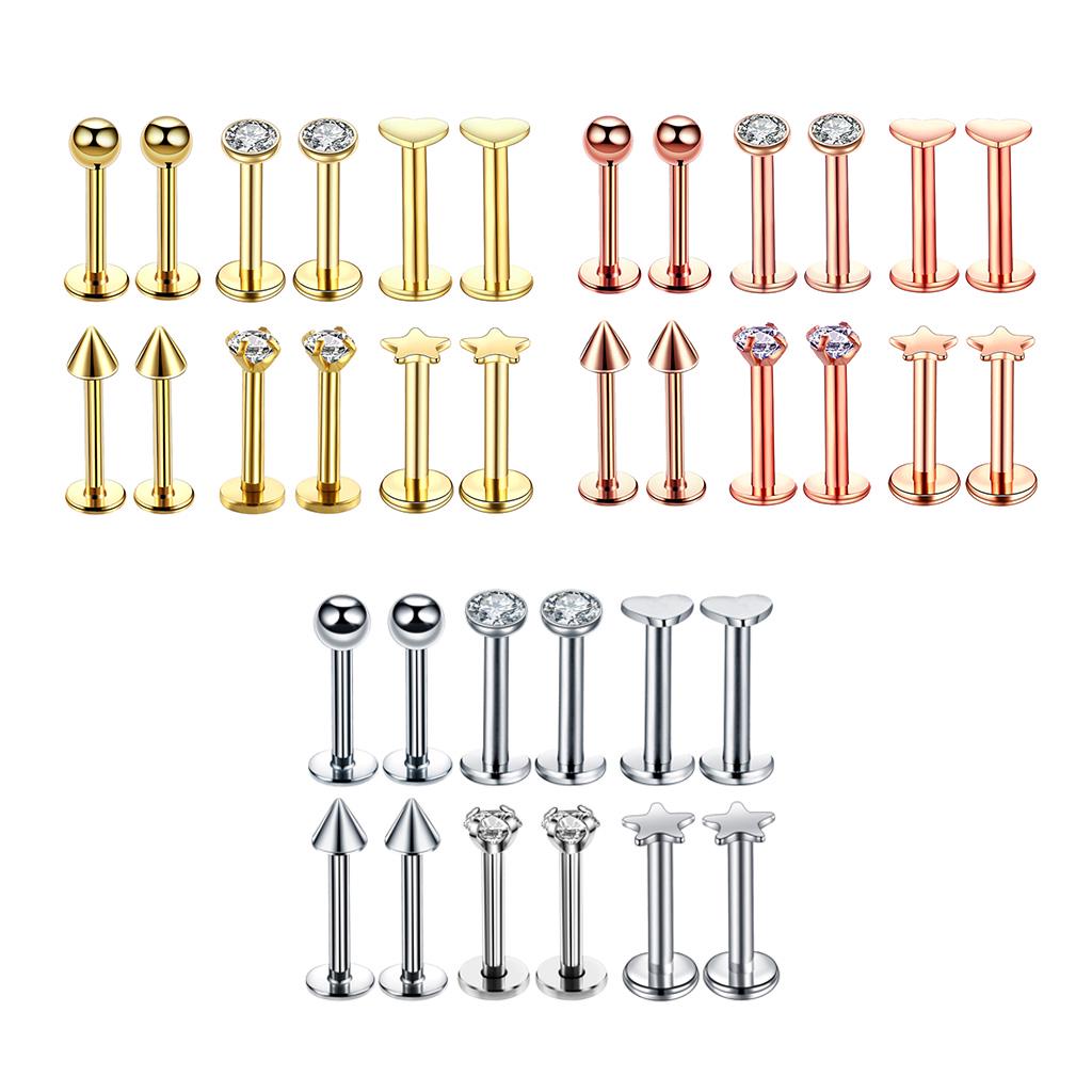 16G Steel Lip Bar Labret Rings Tragus Stud Piercing Jewelry Silver