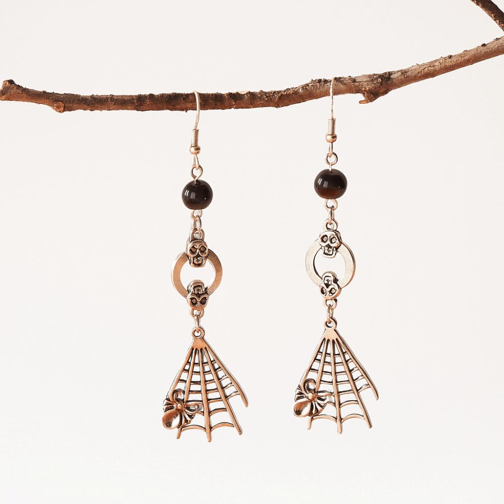 Spider Skeleton Pendant Earrings Punk Style Skull Earrings Vintage Halloween Dangle Earrings Lady