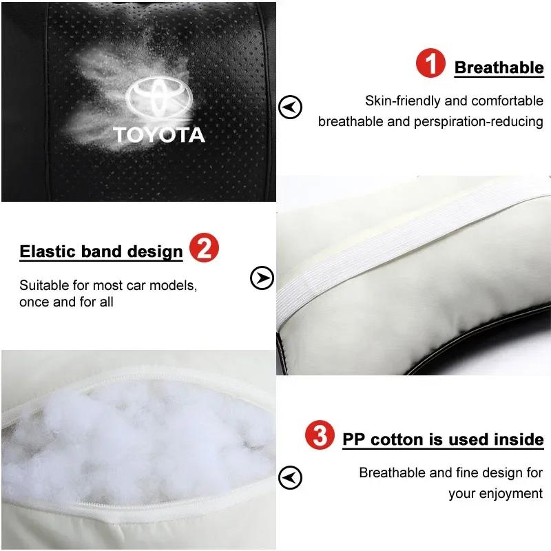 1/2Pcs Leather Car Interior Seat Headrest Neck Pillow Car Accessories For Toyota GR Camry Corolla Yaris Chr Auris Avensis T25