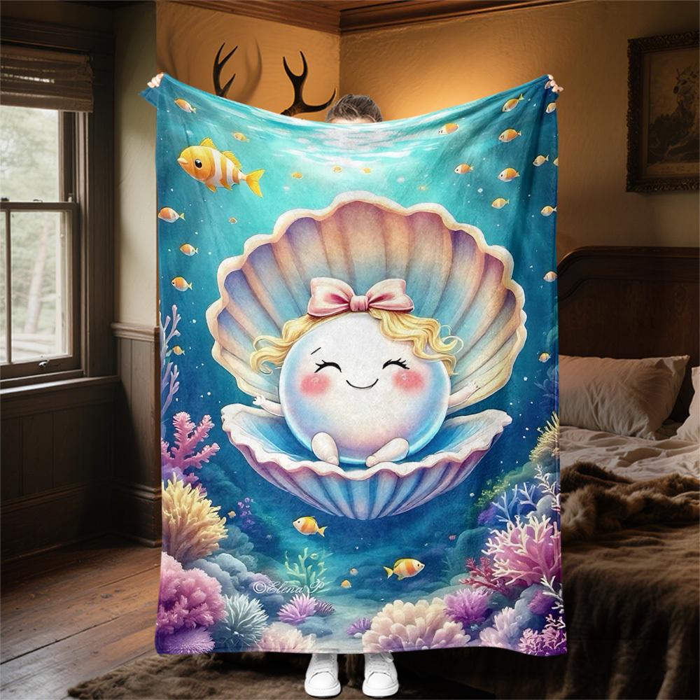 1PC shell oceanOutdoor Flannel Blanket - Soft Plush Decor for Picnics, camping, Bedroom, Playroom, Office, or Lunch Break 1314A