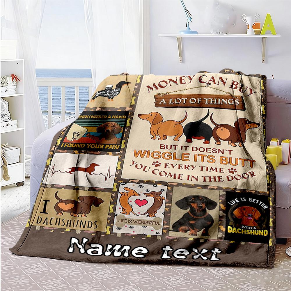 Dachshund Customize Text Blanket Multi-purpose Personalized Blanket Warmthful Decor Versatile for Livingroom Picnics Bedding Sofa