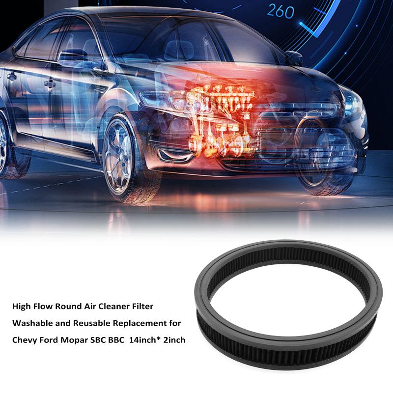 High Flow Round Air Cleaner Filter Washable and Reusable Replacement for Chevy Ford Mopar SBC BBC 14inch* 2inch Blue/Black/Red
