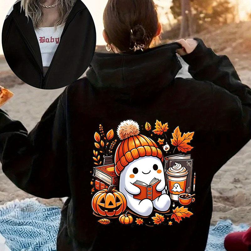 Ghosts Witch Graphic Zipper Jackets Boo Crew Family Matching Sweatshirt Spooky Season Casual Zip Hoodie Women Zip Up Hoodies