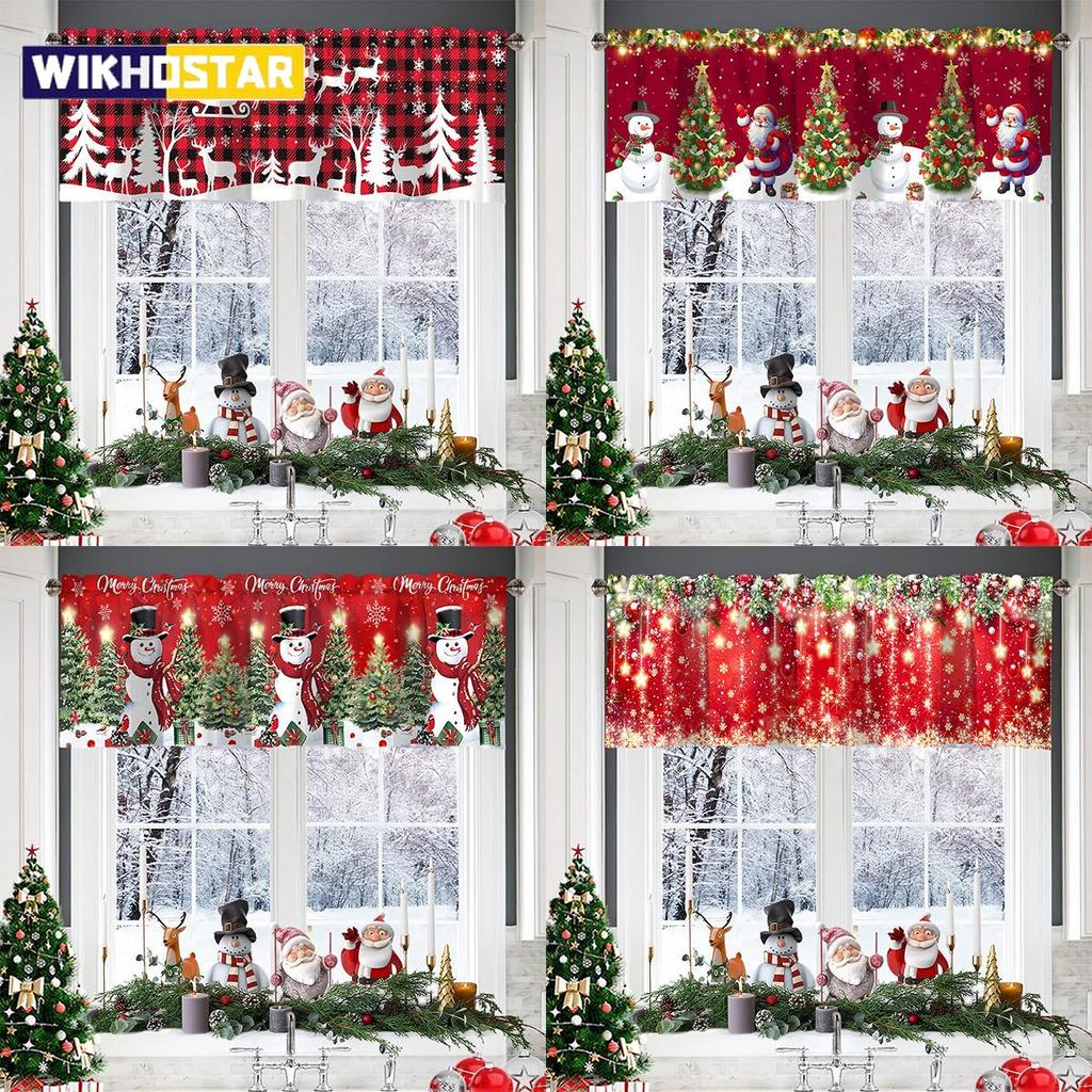Christmas Curtain Xmas Rod Pocket Window Treatment for Living Room Kitchen Bedroom Christmas Decorations For Home 2025