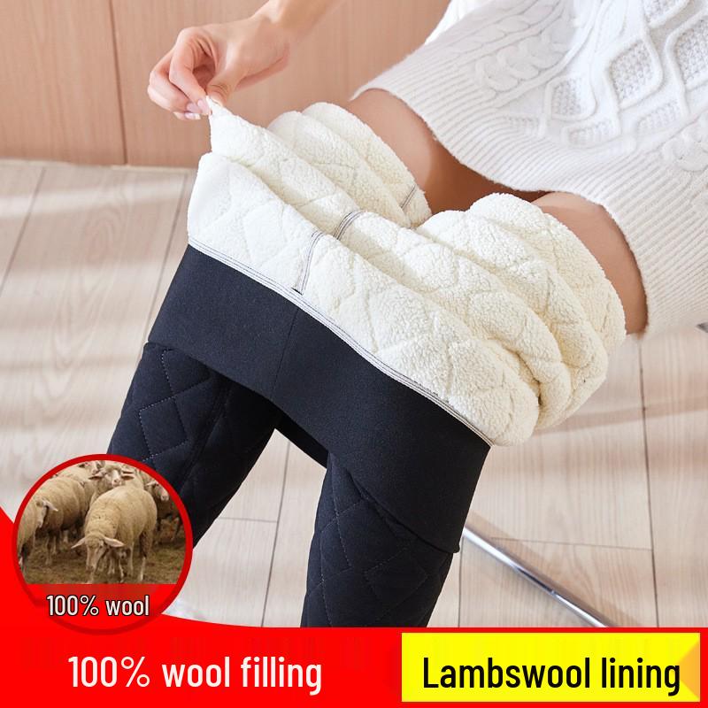 Women's High-Waisted Wool & Fleece-Lined Warm Winter Pants, Plus Size, Thickened Base Layer