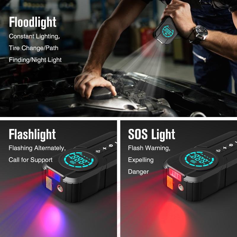 Car Air Pump 4 In 1 Auto Tyre Inflator with Jump Starter Portable Air Compressor Power Bank Starters Starting Lighting