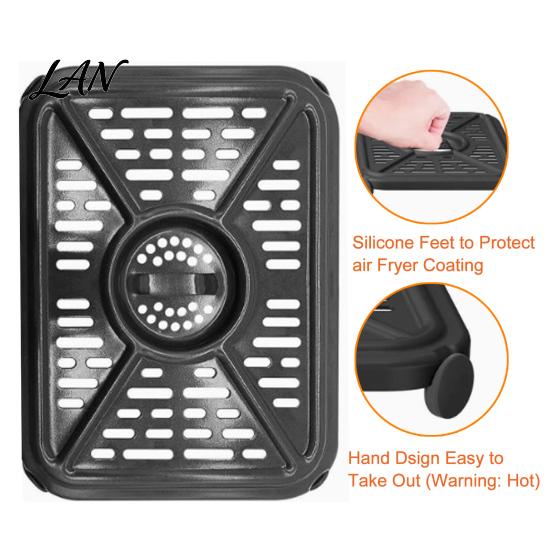 Nonstick Grill Plate for Air Fryer Pan, Durable Aluminum Grease Tray, with Rubber Cooking Rack Accessories Pad, Heat Circulation Replacement