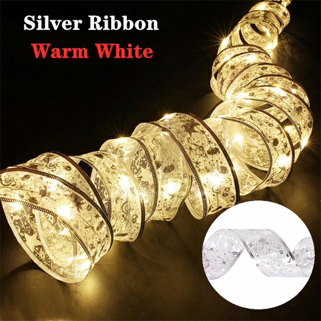 2023 New Year Xmas Christmas Decor Ribbon Lights Double Layer Copper Wire Ribbon Strings Lights For Weddings Christmas Tree Decorations