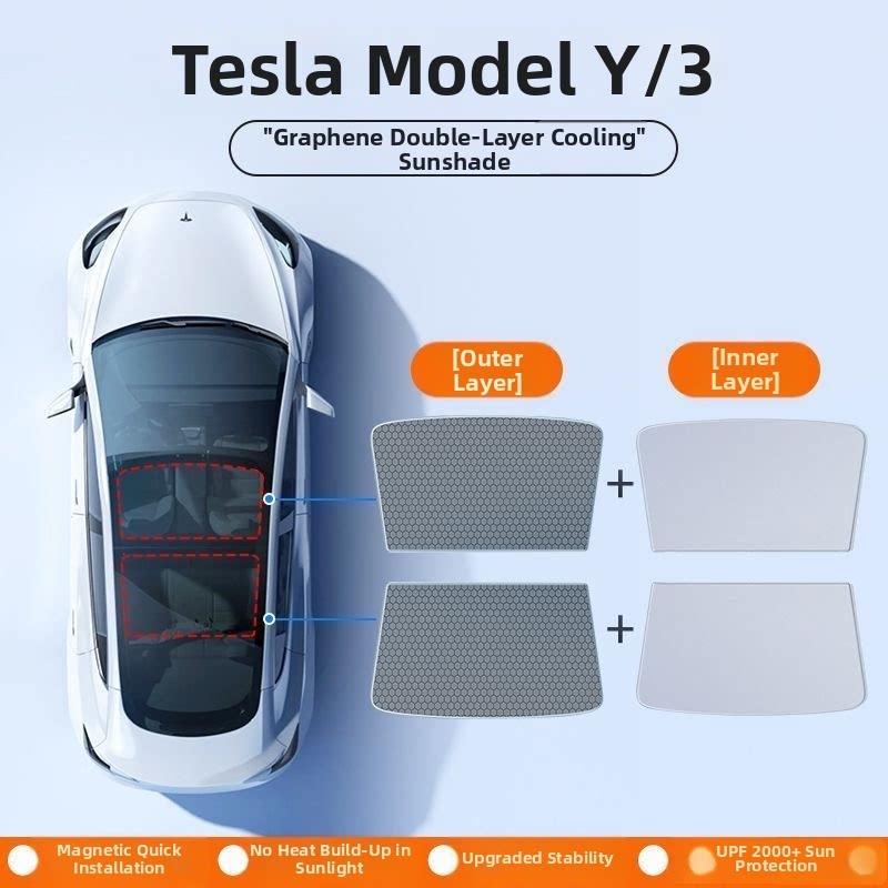 For Tesla New Model Y/3/YL graphene SunShades Glass Roof Sunshade Front Rear Sunroof Skylight Sunshade  cooling  sun protection