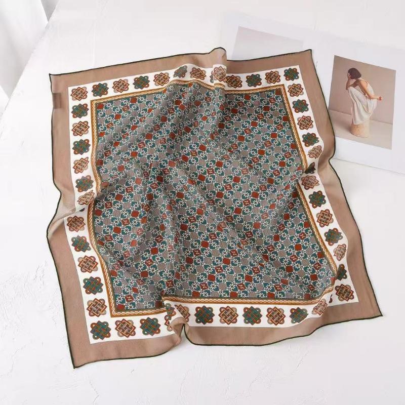 Spring and Summer New 100% Mulberry Silk Georgette Silk Scarf Women's Retro Lazy Chinese Square Scarf Premium Scarf Accessories