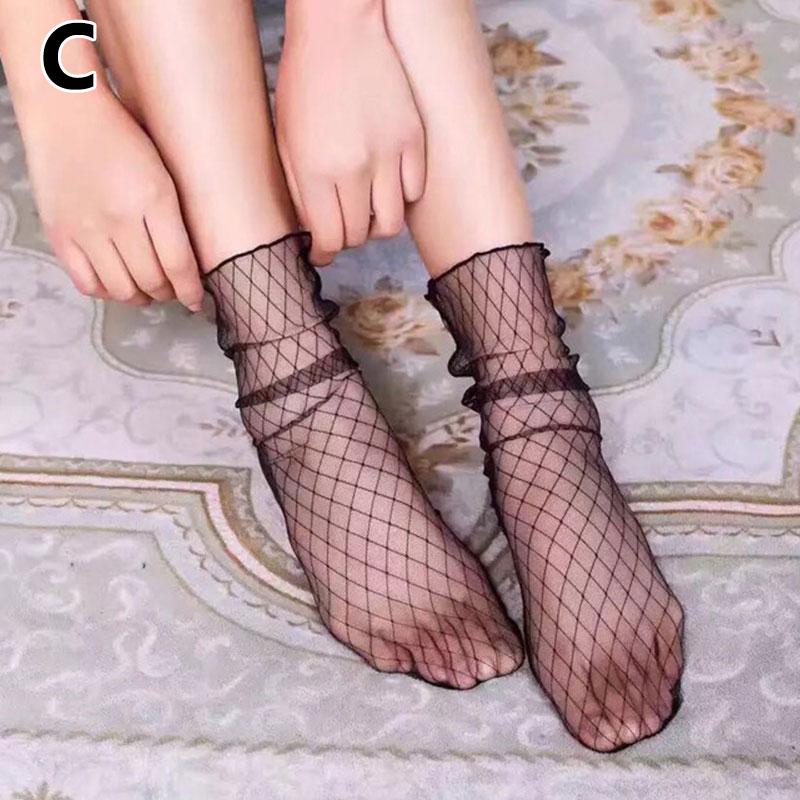 Женские сексуальные ультратонкие дышащие черные кружевные средние носки в стиле ретро, ​​модные носки
