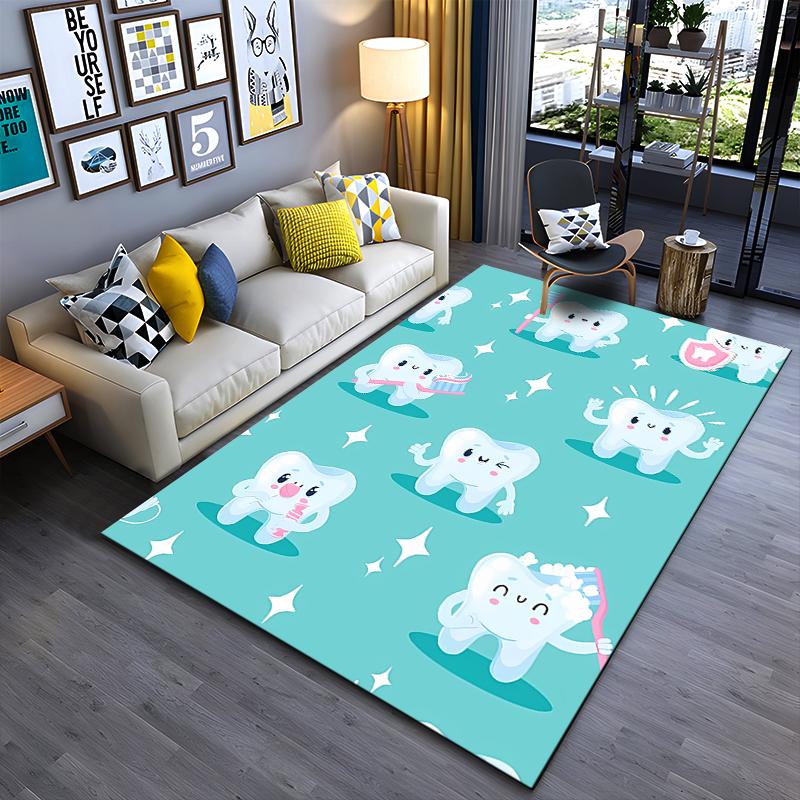 Smiling Tooth Characters Pattern Rug Non-slip rug suitable for living room and bedroom sofas.