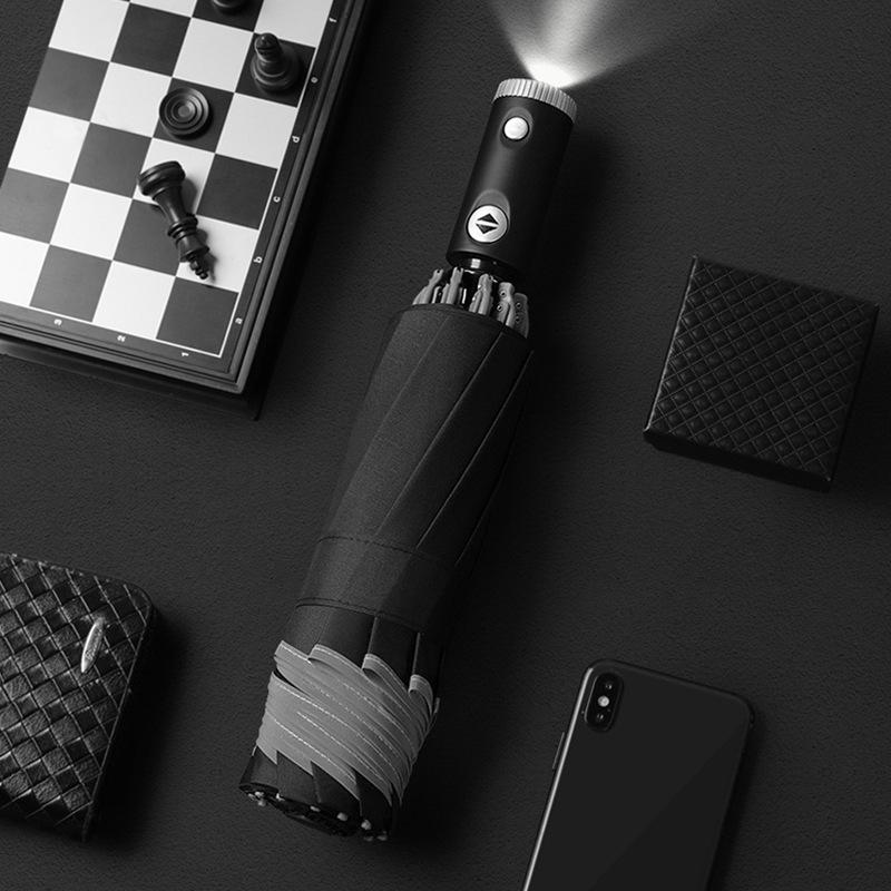 Fully Automatic Three-fold Reverse Umbrella Hemming Reflective LED Light Umbrella Umbrella