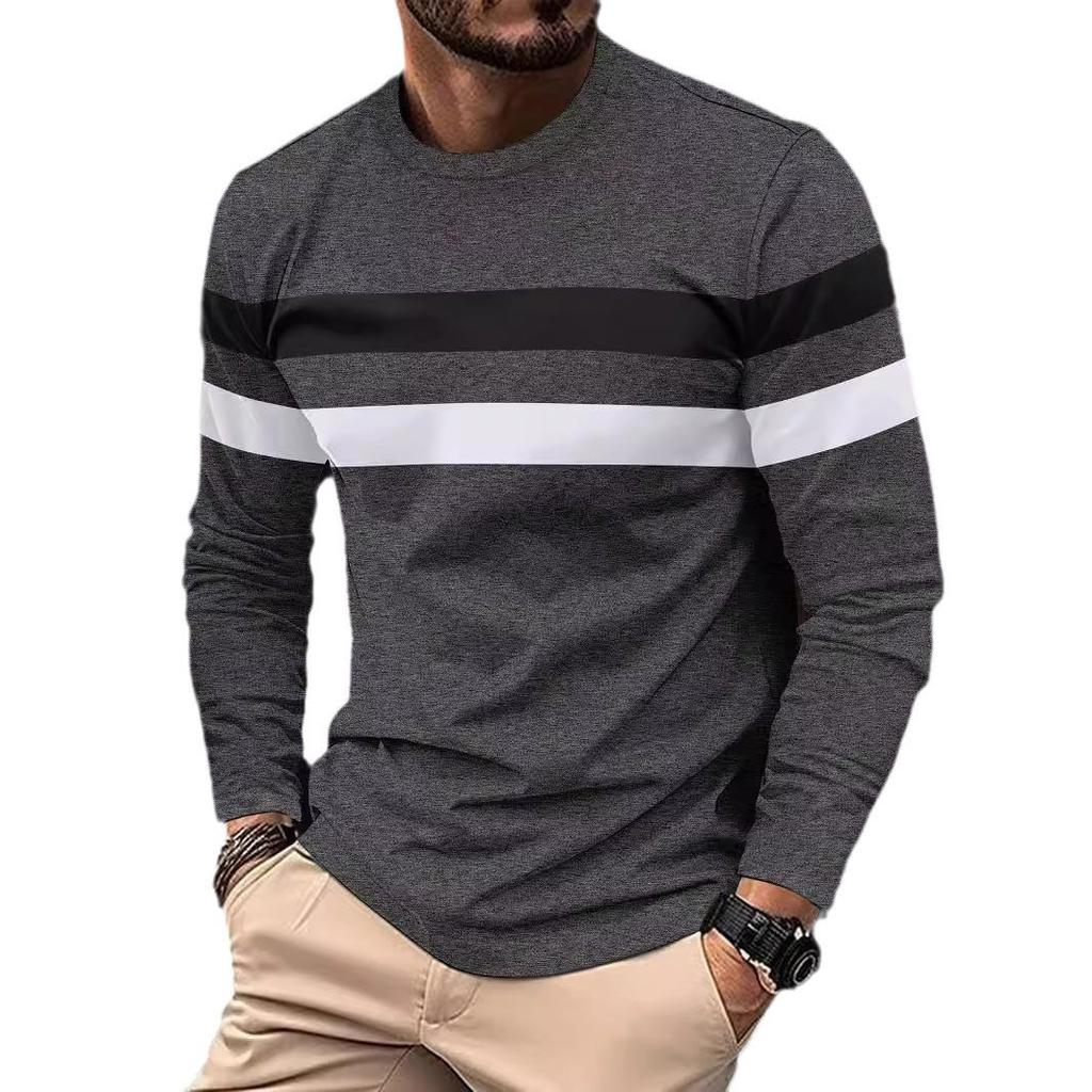 Plus Size Men's Color Block Crew Neck Long Sleeve Base Layer Pullover for Autumn & Winter