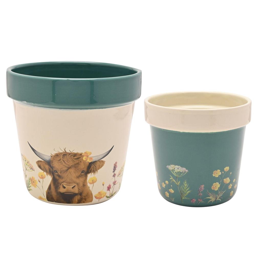 Country Living Set of 2 Planters - Highland Cow
