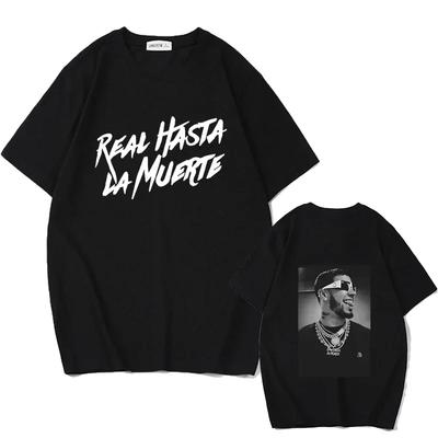 Летняя мужская футболка с коротким рукавом и принтом Anuel AA Real Hasta La Muerte, уличная одежда, рэпер, свободный пуловер, повседневная однотонная футболка#Цвет(1)