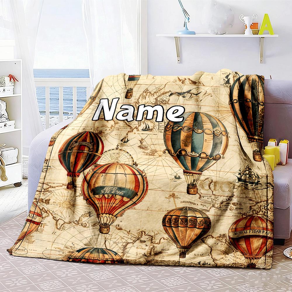 Hot Air Balloon Map Home Blanket Customize Your Names Comfortable Soft Lightweight Allseason Multipurpose Blanket For Picnics Sofas Offices Beds