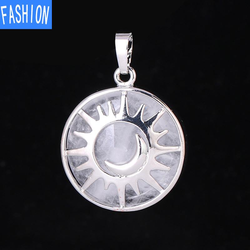 Кулон из натурального кристалла в национальном стиле с выдолбленной луной и солнцем, ожерелье, кулон, аура энергии, полудрагоценный камень