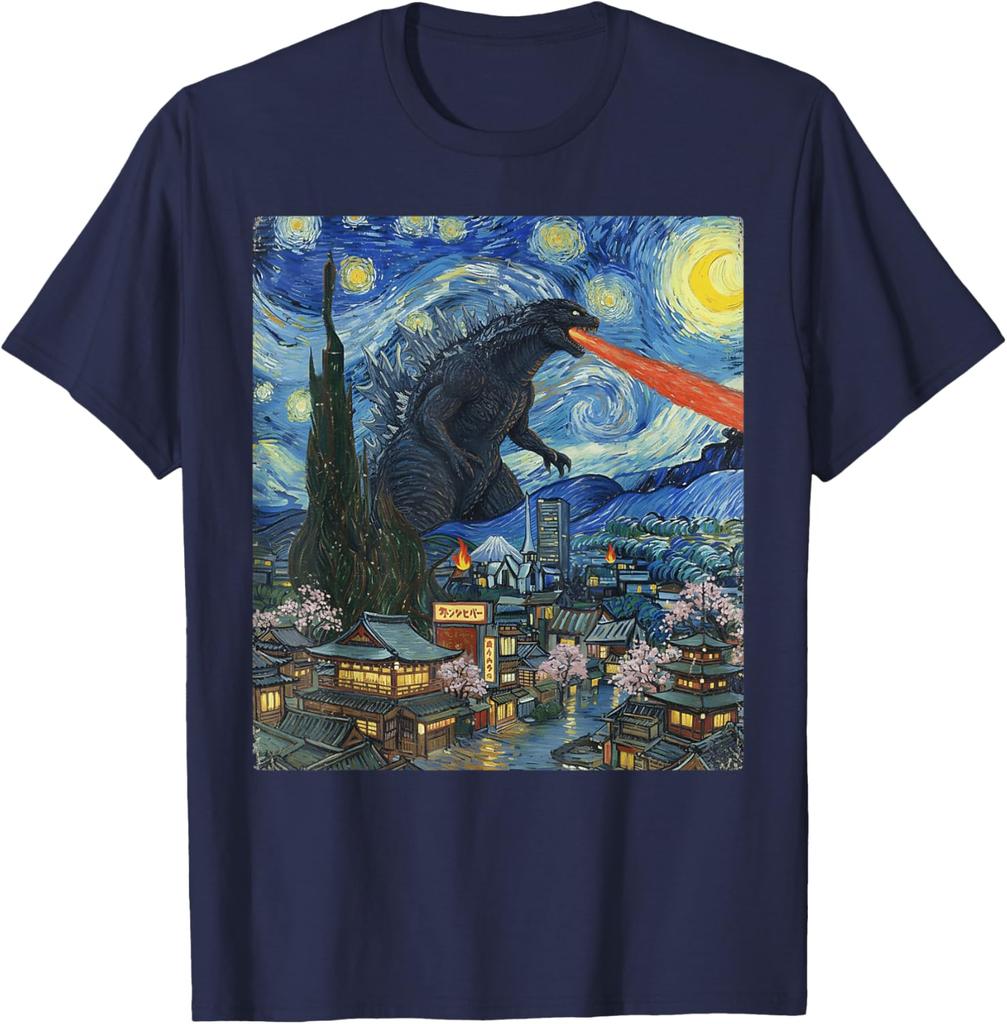 Kaiju Monster Japanese Vangogh Starrynight Vintage T-Shirt S-4XL Unisex