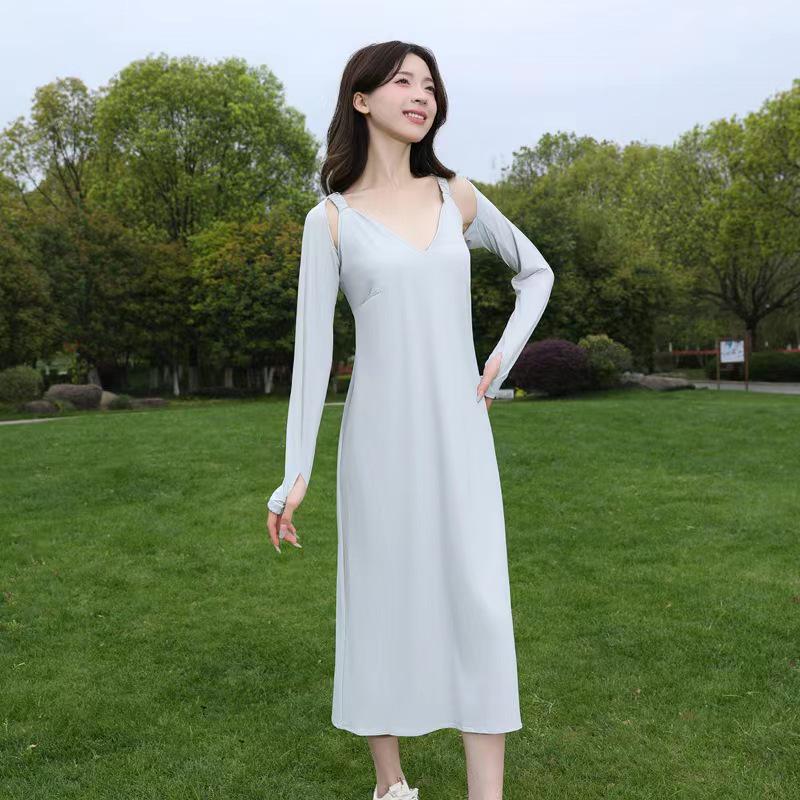 Женская очень длинная дышащая солнцезащитная куртка из ледяного шелка с защитой от УФ-лучей - Повседневный уличный стиль