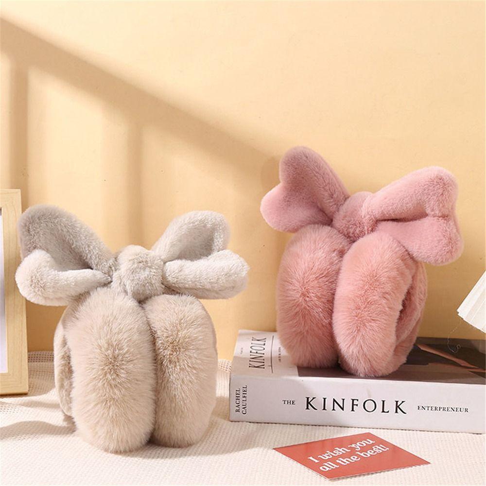 Уличные теплые меховые наушники-earmuffs с бантом, складные, милые зимние ухогрейки для женщин