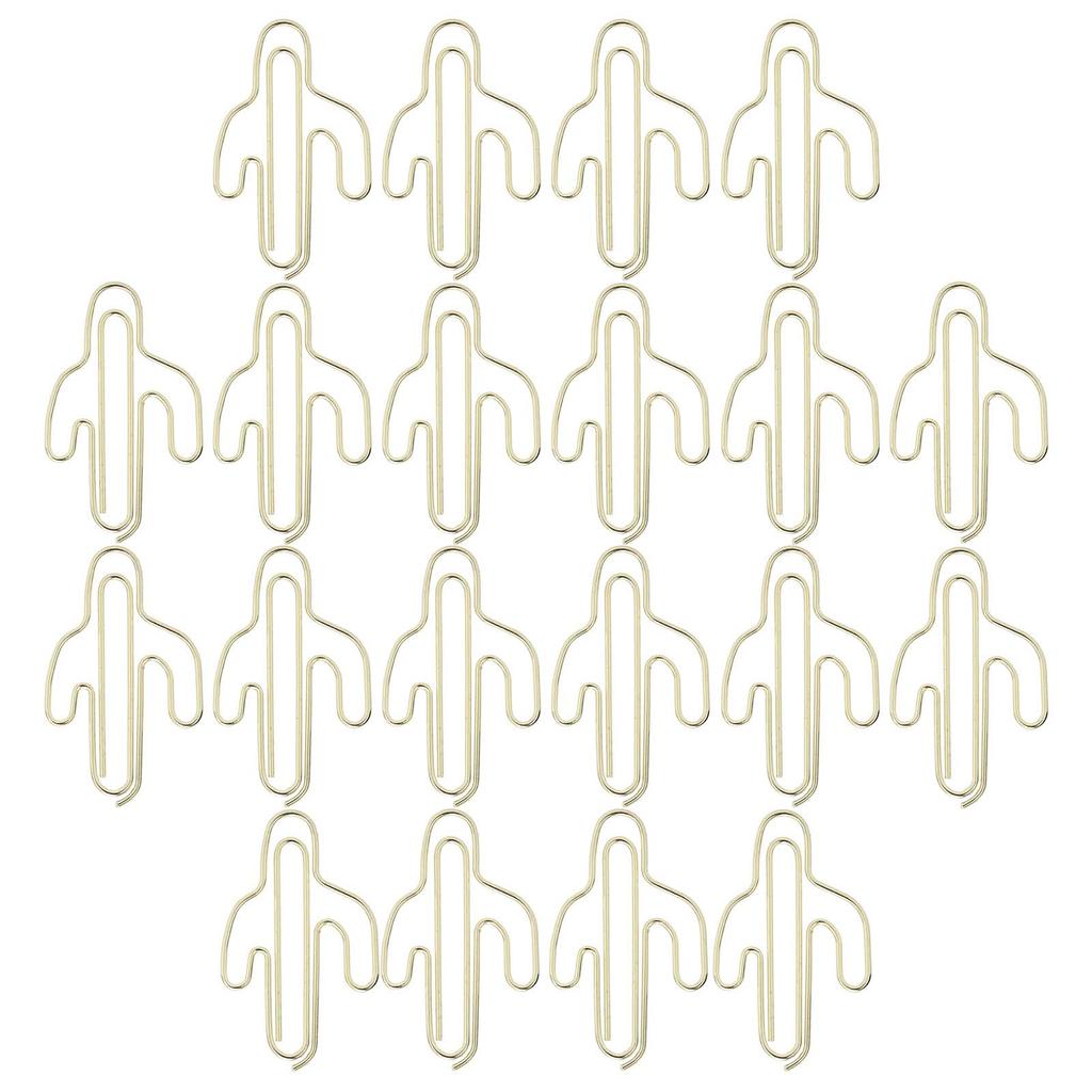 20Pcs Paper Clip Mini Innovative Cute Cactus Shaped Pin School Office Supplies Gold