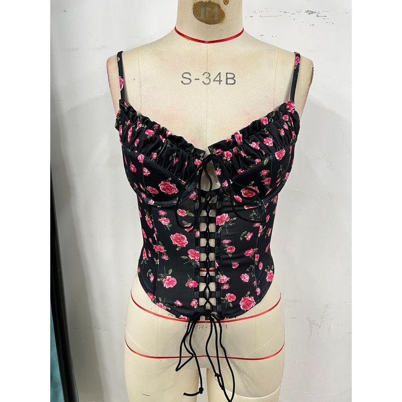 Cross-Border Sexy Stitching Tied Sexy Street Shot Fishbone Sling Fancy Inner Wear Blouse Fishbone Bra